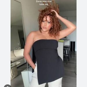 Black Strapless Ruched Top